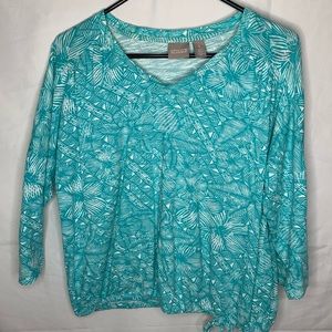Chico’s teal tropical top with side tie